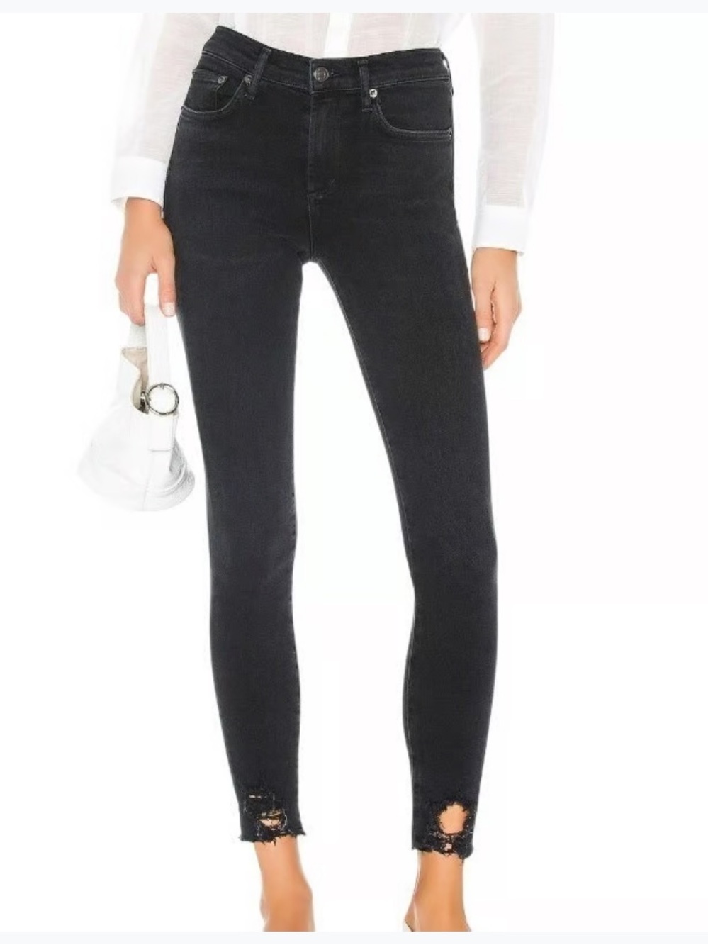 Agolde Sophie High Rise Skinny Crop cropped distress ankle black gray jeans 26